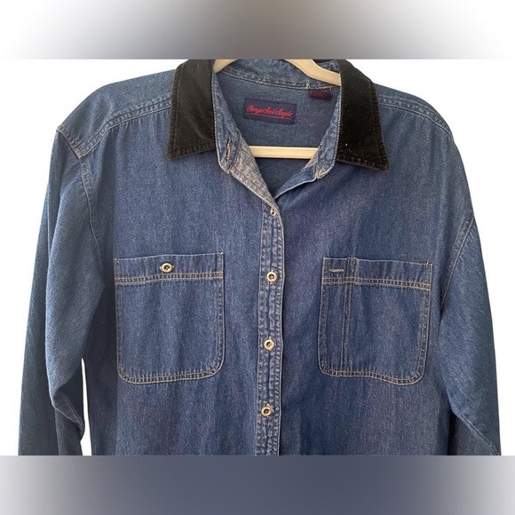 VINTAGE GIORGIO SANT ANGELO WOMENS DENIM & VELVET BUTTON DOWN COTTON SHIRT - Picture 3 of 9
